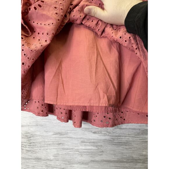 Express Skirt Womens 2 Pink Eyelet Ruffle Tiered Lined Mini Summer Boho Cotton - Picture 5 of 10